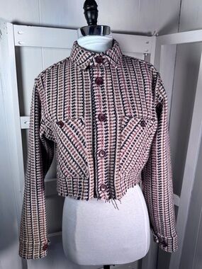 Percival LTD 14/100 Cropped Button-Front cropped frayed Blazer XS like new